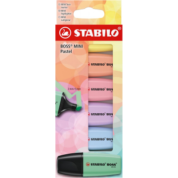 STABILO BOSS MINI pastel markeerstift, geassorteerde kleuren, blister van 6 stuks