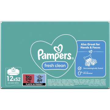 Pampers Fresh Clean vochtige doekjes, doos van 12 x 52 stuks