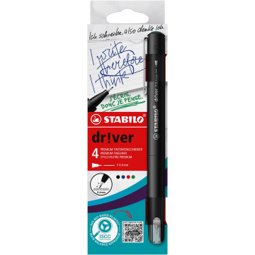 STABILO dr!ver fineliner, fijne punt, geassorteerde kleuren, blister van 4 stuks