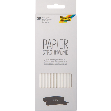 Folia papieren rietjes, ophangbaar doosje van 25 stuks, wit
