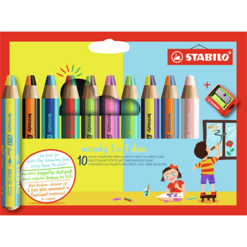 Kleurpotlood STABILO woody 3 in 1 duo etui 10 stuks + puntenslijper