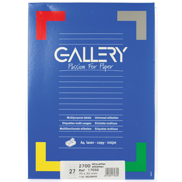 Gallery étiquettes blanches ft 70 x 32 mm (l x h), coins carrés, 27 par feuille