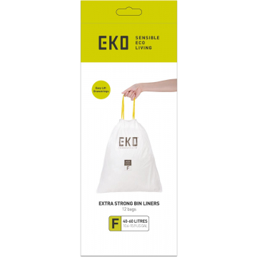 Eko vuilniszakken met trekbandsluiting, 40-60 liter, wit, 1 rol, 12 zakken
