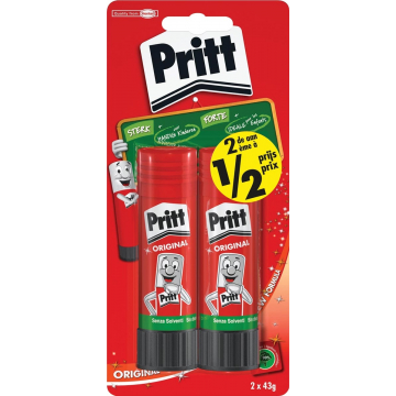 Pritt plakstift blister van 2 stuks van 43 g, 2de aan halve prijs