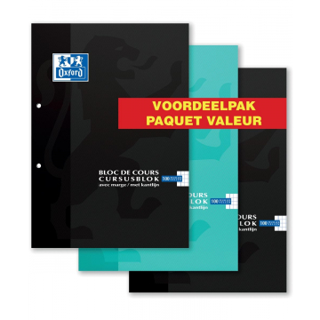 Oxford cursusblok voordeelpak, geassorteerde kleuren, ft A4, 100 vel, geruit 5 mm