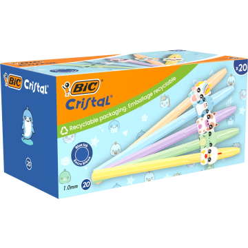 Bic stylo bille Cristal pastel figurnes, boîte de 20 pièces, assorti
