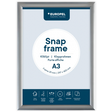 Europel clicklijst, lijst 25mm A3, zilverkleurig posterframe