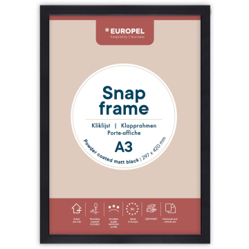 Europel clicklijst, lijst 25mm A3, mat zwart posterframe