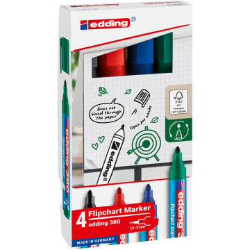 Edding flipchartmarker E-380, geassorteerde kleuren, blister van 4 stuks