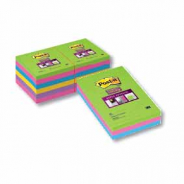 Super Sticky Notes Post-It, 45 feuilles, ft 102 x 152 mm, couleurs assorties, paquet de 3
