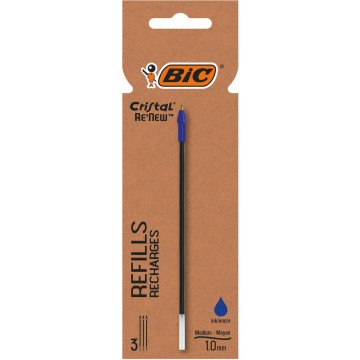 BIC Cristal Re'New balpenvulling, medium, 3 st, blauw