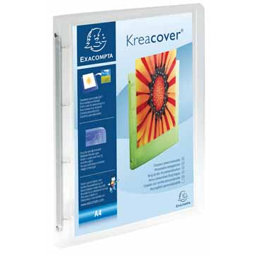 Exacompta Classeur à anneaux Kreacover 4 anneaux, blanc transparent
