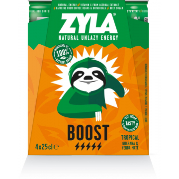Spa Zyla energiedrank Boost, tropical, blik van 25 cl, pak van 4 stuks