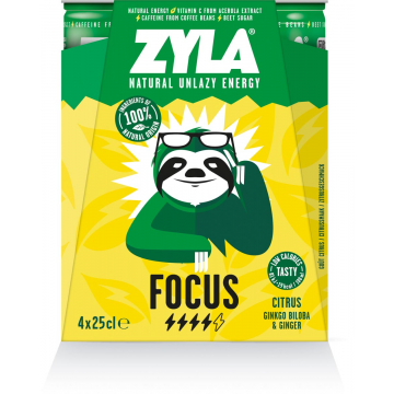 Spa Zyla energiedrank Focus, citrus, blik van 25 cl, pak van 4 stuks