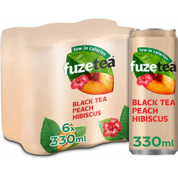 Fuze Tea perzik hibiscus frisdrank, blik van 33 cl, pak van 24 stuks