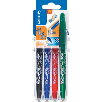 Pilot roller Frixion Ball Set 2 Go blister van 4 stuks: zwart, blauw, rood en groen