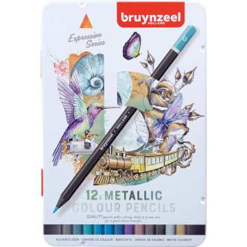 Bruynzeel Kleurpotloden Expression, metalen doos van 12 stuks, metallic