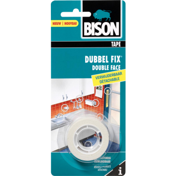 Bison dubbelzijdige plakband voor binnen, verwijderbaar, ft 19 mm x 1,5 m, transparant