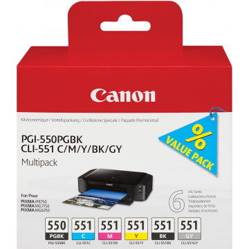 Canon inktcartridge multipack: PGI-550PGBK, zwart + CLI-551, 5 kleuren - OEM: 6496B005