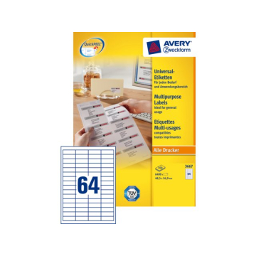 Etiket Avery Zweckform 3667 48.5x16.9mm wit 6400stuks