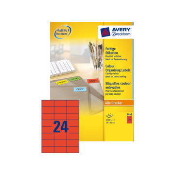 Etiket Avery Zweckform 3448 70x37mm rood 2400stuks