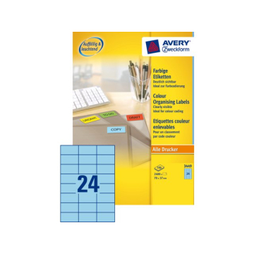 Etiket Avery Zweckform 3449 70x37mm blauw 2400stuks