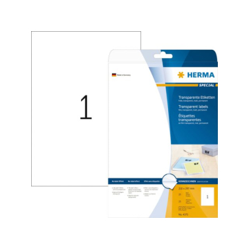 Etiket HERMA 4375 210x297mm A4 transparant 25stuks