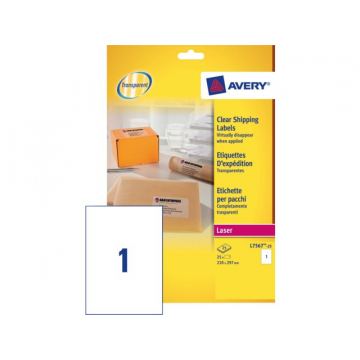 Etiket Avery L7567-25 210x297mm transparant 25stuks