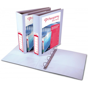 Pergamy personaliseerbare ringmap, ft A4, 4 D-ringen van 30 mm, wit