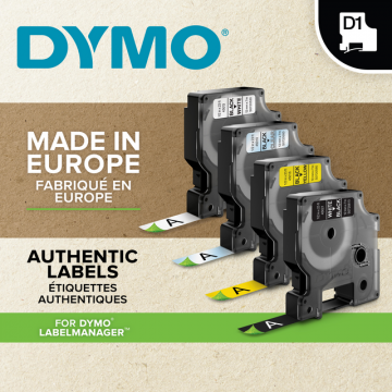 Labeltape Dymo 16955 D1 718060 12mm x5.5m poly zwart op wit