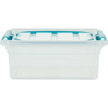 Whitefurze Carry Box opbergdoos 5 liter, transparant met blauwe handvaten