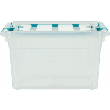 Whitefurze Carry Box opbergdoos 13 liter, transparant met blauwe handvaten
