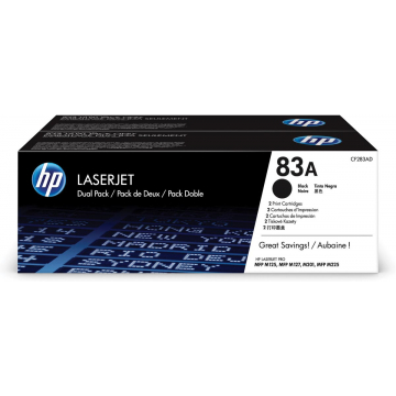 HP toner 83A zwart, 1.500 pagina's - OEM: CF283AD, pak van 2 stuks