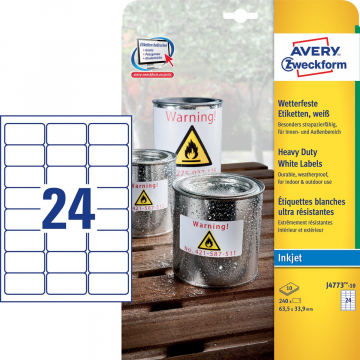 Avery Zweckform J4773-10 étiquettes ultra résistantes ft 63,5 x 33,9 mm (b x h), 2.400 étiquettes, blanc