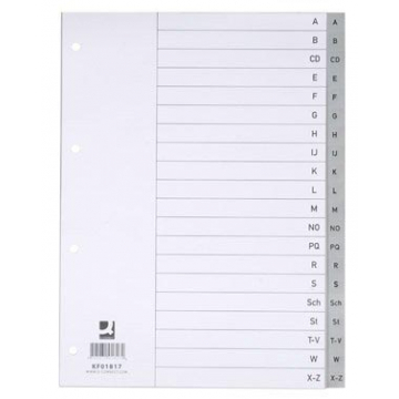Q-Connect alfabetische tabbladen, A4, PP, met indexblad, 20 tabs, grijs