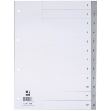 Q-Connect tabbladen set 1-12, met indexblad, ft A4, grijs