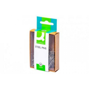 Q-Connect decoratieve naalden 0,85 x 30 mm vernikkeld doos van 30 gram