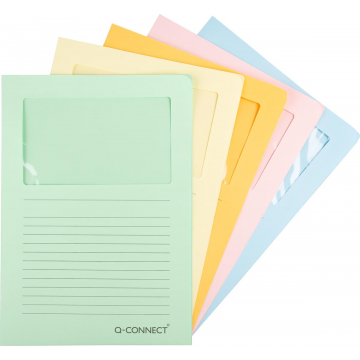Q-CONNECT L-map met venster, 120 g/m², A4, pak van 100 stuks, lichte geassorteerde kleuren