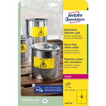 Avery weerbestendige etiketten, ft 99,1 x 139 mm, geel, pak van 80 etiketten