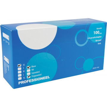Handschoenen uit nitril, extra small, blauw, doos van 100 stuks