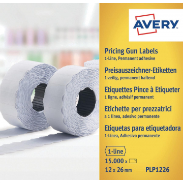 Avery PLP1226 etiketten voor prijstang permanent, ft 12 x 26 mm, 15 000 etiketten, wit
