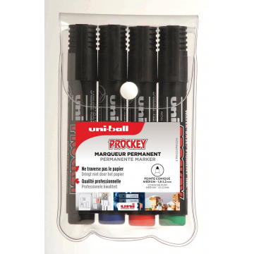 Uni marker voor flipchart Prockey PM-122, etui met 4 stuks, geassorteerde kleuren