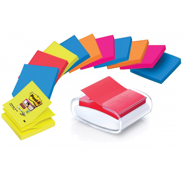 Post-it Z-Notes dispenser kei inclusief 12 x Super Sticky Z-notes Neon ft 76 x 76 mm