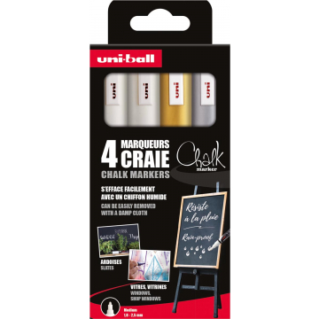 Uni-ball krijtmarker, ronde punt 1,8 - 2,5 mm, etui van 4 stuks, assorti