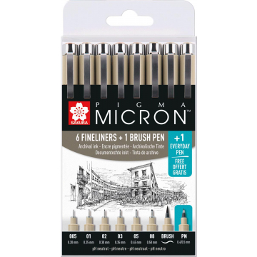 Sakura tekenstift Pigma Micron set van 7+1, zwart