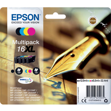 Epson inktcartridge 16XL, 4 kleuren, 450-500 pagina's - OEM: C13T16364012