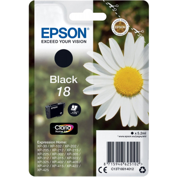 Epson inktcartridge 18 zwart, 175 pagina's - OEM: C13T18014012