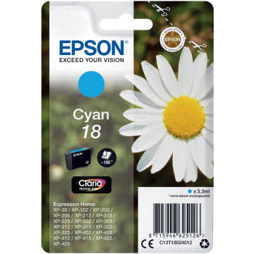 Epson inktcartridge 18 cyaan, 180 pagina's - OEM: C13T18024012