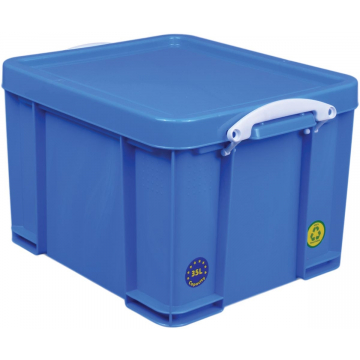 Really Useful Box opbergdoos 35 liter, neon blauw met witte handvaten