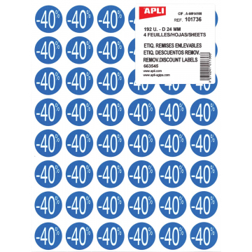 Agipa Etiquettes remises -40%, bleu, paquet de 192 pièces, amovible